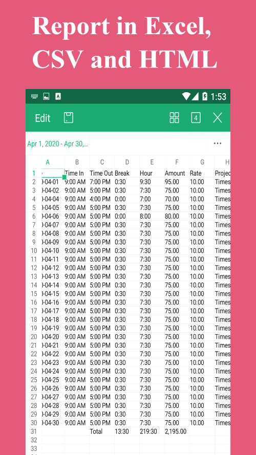 Timesheet – Work Hours Tracker